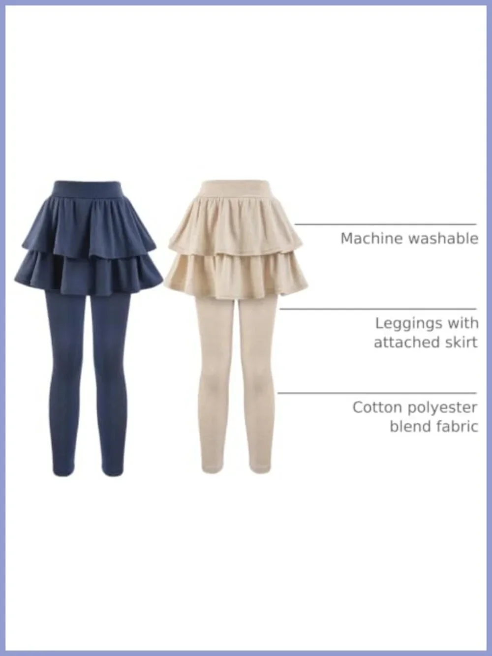 Girls School Uniform Leggings with Skirt Combo Cotton Polyester 2-Pack Stretch